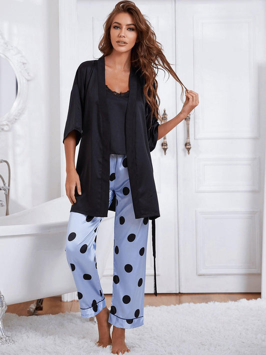 Cami, Robe, and Printed Pants Pajama Set - 808Lush