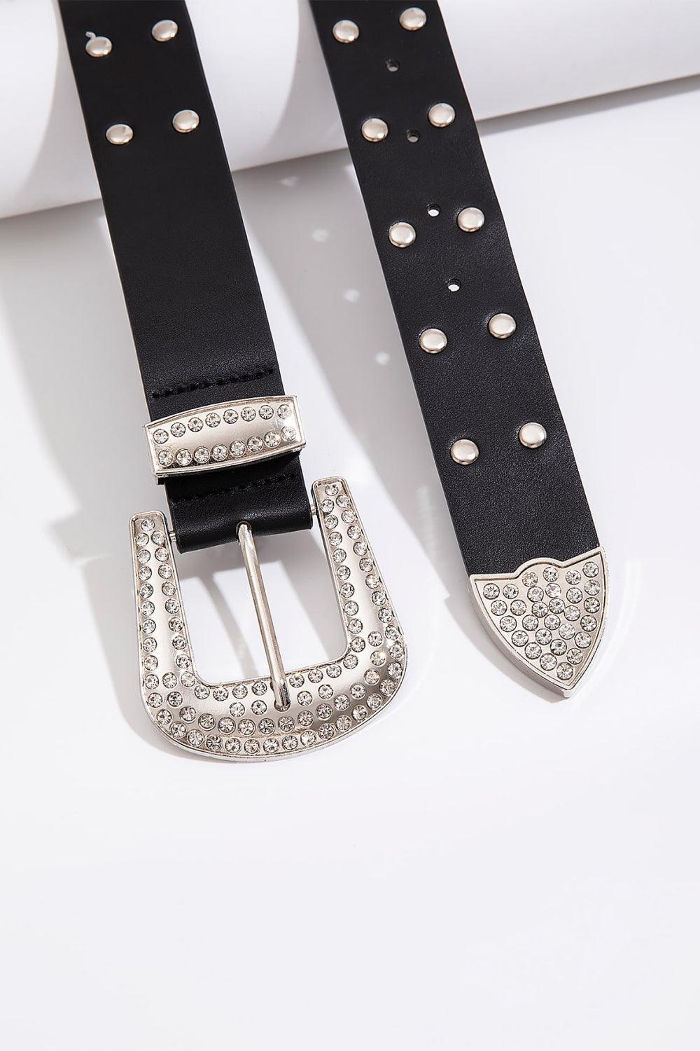 Double Row Studded PU Leather Belt - 808Lush