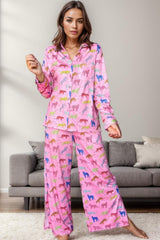 Pocketed Printed Top and Pants Lounge Set - 808Lush