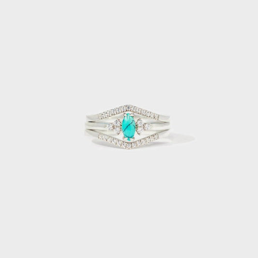 Artificial Turquoise V Shape Inlaid Zircon Ring - 808Lush
