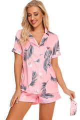 Printed Button Up Short Sleeve Top and Shorts Lounge Set - 808Lush