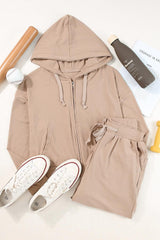 Drawstring Zip Up Hoodie and Pants Active Set - 808Lush