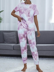 Tie-Dye Round Neck Top and Pants Lounge Set - 808Lush