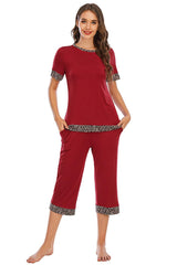 Round Neck Short Sleeve Top and Capris Pants Lounge Set - 808Lush