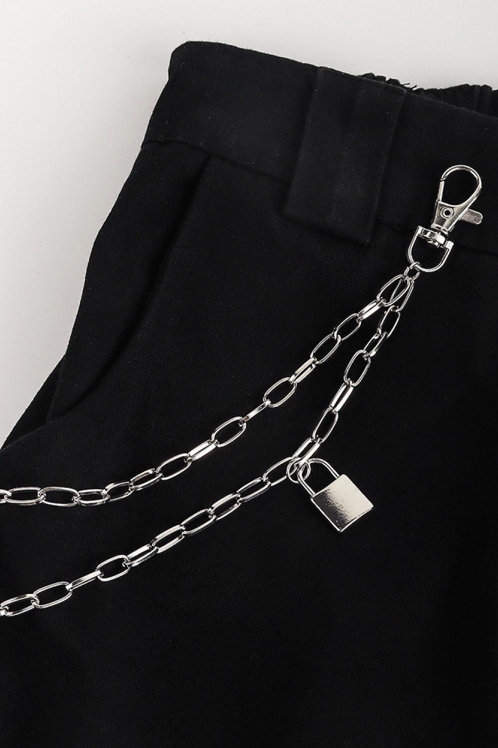 Double Layered Iron Chain Belt with Lock Charm - 808Lush