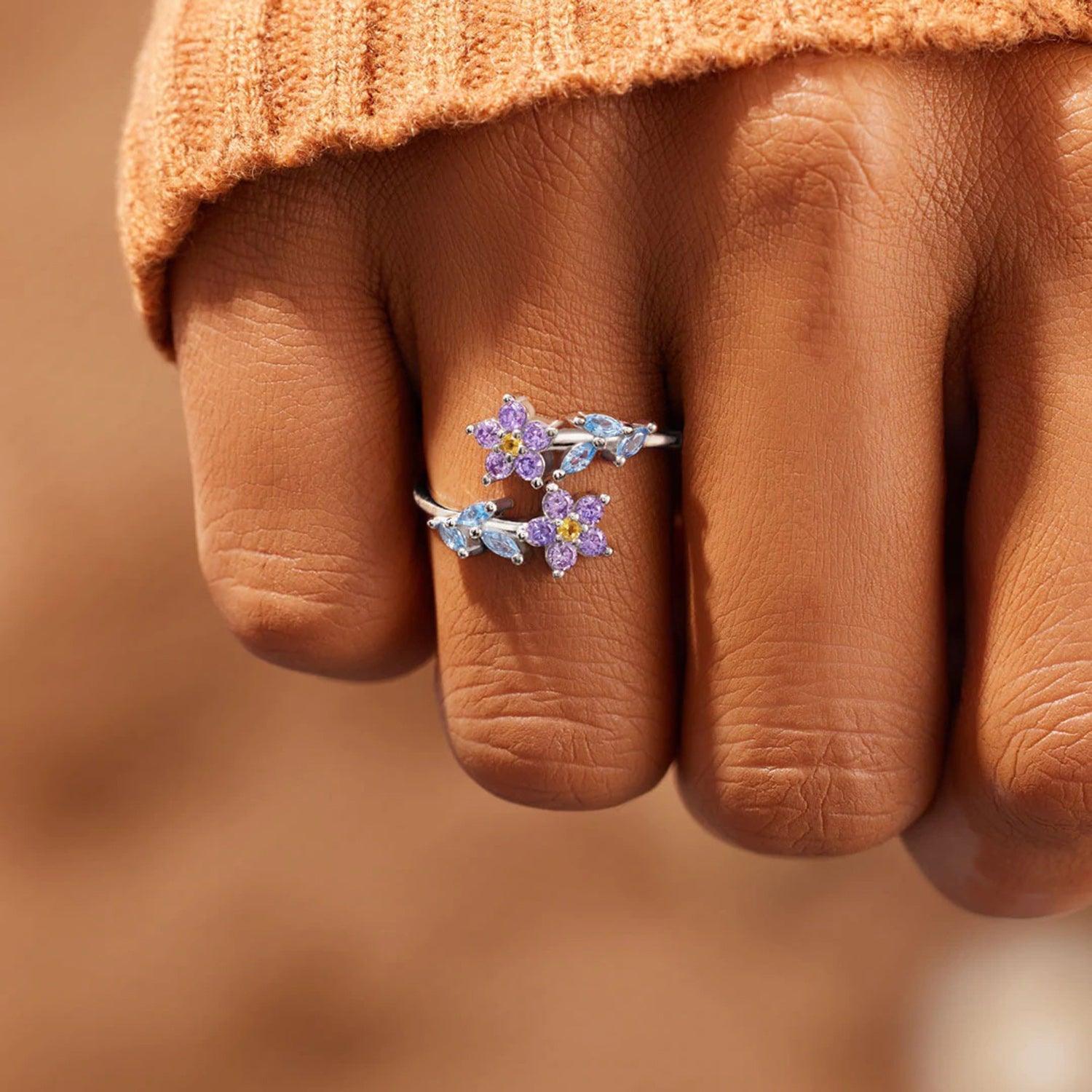 Flower Shape Inlaid Zircon 925 Sterling Silver Ring - 808Lush