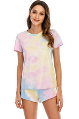 Tie-Dye Round Neck Short Sleeve Top and Shorts Lounge Set - 808Lush