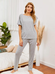 Boat Neck Top and Pants Lounge Set - 808Lush