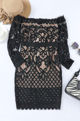 Off-Shoulder Long Sleeve Lace Mini Dress - 808Lush