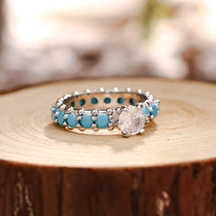 Inlaid Artificial Turquoise Zircon 925 Sterling Silver Ring - 808Lush