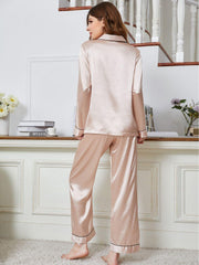 Lapel Collar Long Sleeve Top and Pants Pajama Set - 808Lush