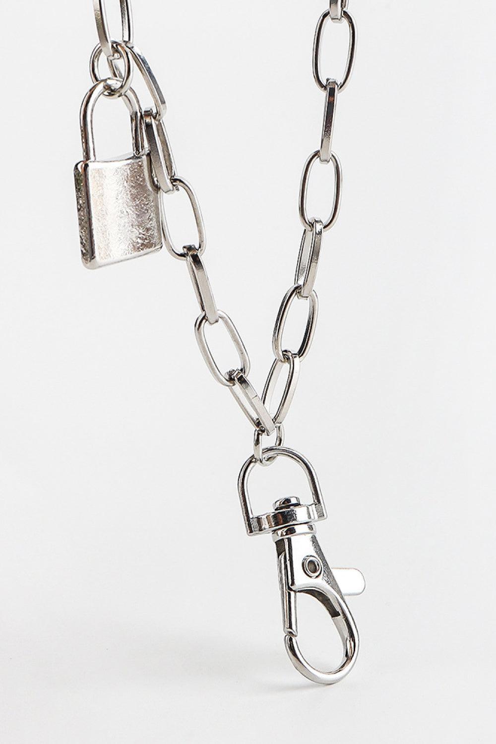 Double Layered Iron Chain Belt with Lock Charm - 808Lush