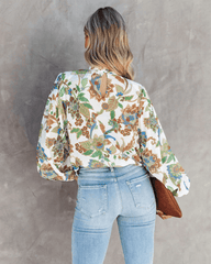 Women Floral Collar Lantern Long Sleeve Shirt - 808Lush