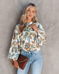 Women Floral Collar Lantern Long Sleeve Shirt - 808Lush