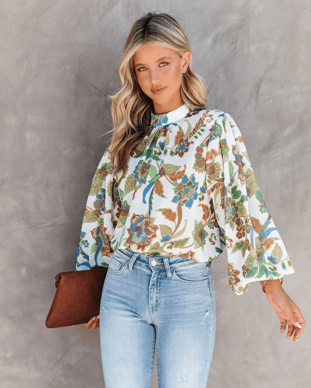 Women Floral Collar Lantern Long Sleeve Shirt - 808Lush