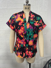 Floral V neck Short Sleeve Women Top