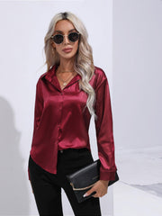 Satin Shirt Artificial Silk Long Sleeve Office Shirt - 808Lush