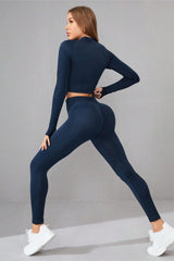 Mock Neck Long Sleeve Top and Pants Active Set - 808Lush