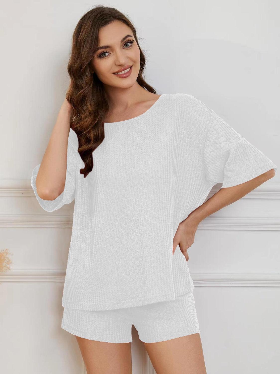 Round Neck Half Sleeve Top and Shorts Lounge Set - 808Lush