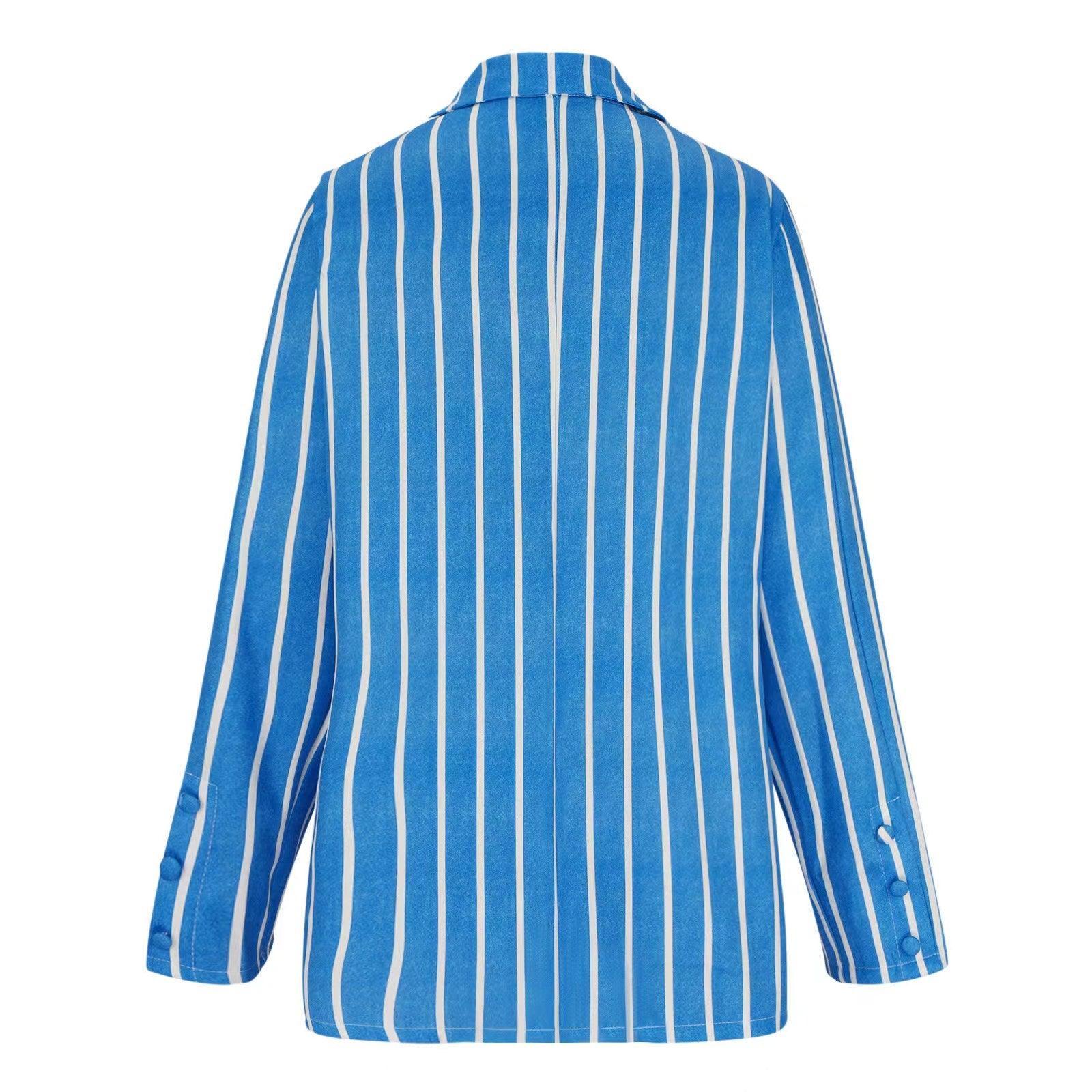 Women Long Sleeve Striped Print Collar Blazer - 808Lush