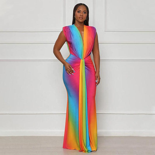 Women Sleeveless Multicolor Printed Slim Fit Dress - 808Lush