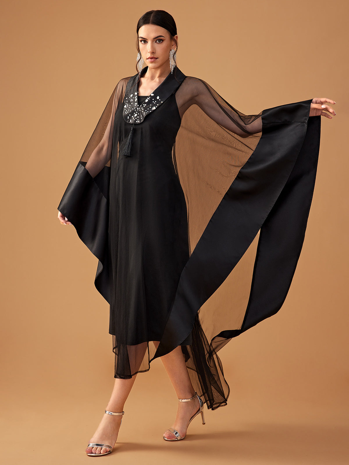 Cocktail Evening Middle East Long Sleeve Two Piece Cape Dress