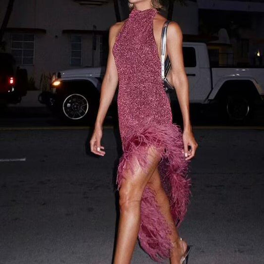 Sexy Furry Glitter Party Dress