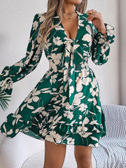 Tied Ruffled Printed Long Sleeve Dress - 808Lush