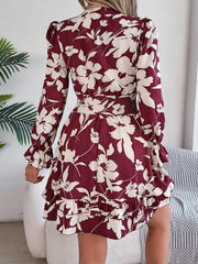 Tied Ruffled Printed Long Sleeve Dress - 808Lush