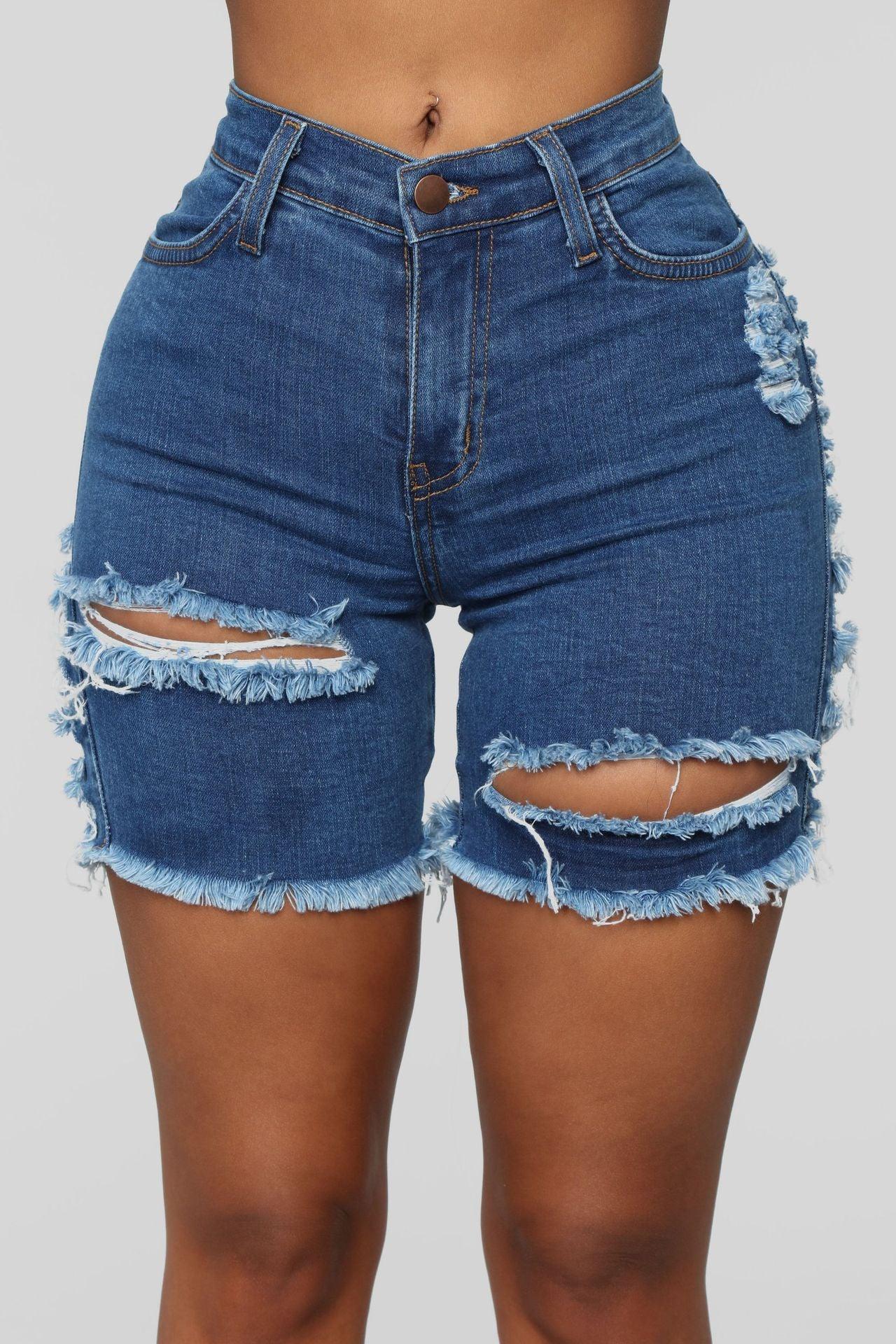 Women Stretch Ripped Denim Shorts - 808Lush