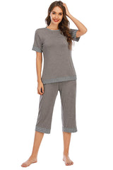 Round Neck Short Sleeve Top and Capris Pants Lounge Set - 808Lush