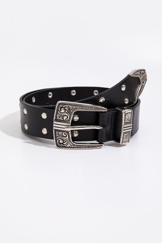 Double Row Studded PU Leather Belt - 808Lush