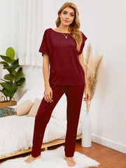 Boat Neck Top and Pants Lounge Set - 808Lush