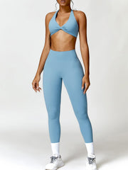 Twisted Halter Neck Bra and High Waist Leggings Active Set - 808Lush