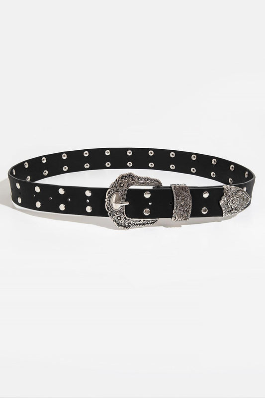 Double Row Studded PU Leather Belt - 808Lush