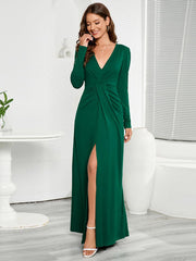 V-Neck Long Sleeve Split Dress - 808Lush