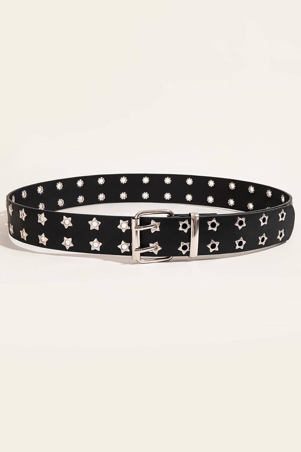 Double Row Star Grommet PU Leather Belt - 808Lush