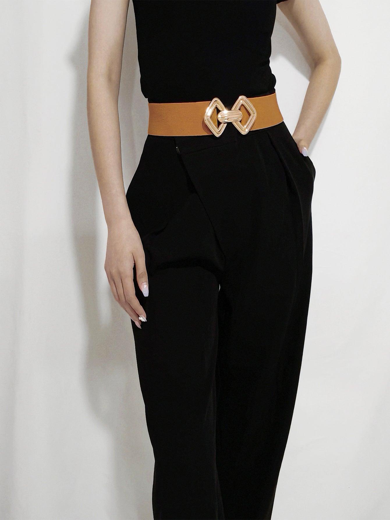 Geometric Buckle Elastic Wide Belt - 808Lush