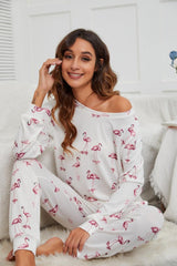 Flamingo Long Sleeve Top and Pants Lounge Set - 808Lush