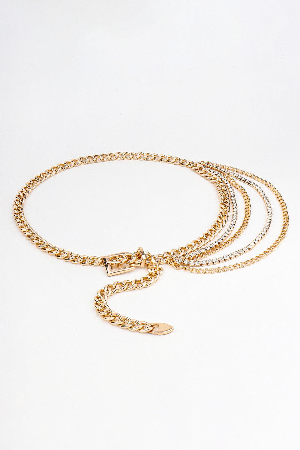 Rhinestone Decor Metal Chain Belt - 808Lush