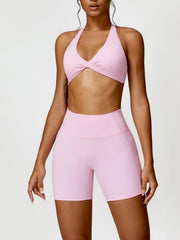 Twisted Halter Neck Bra and Shorts Active Set - 808Lush