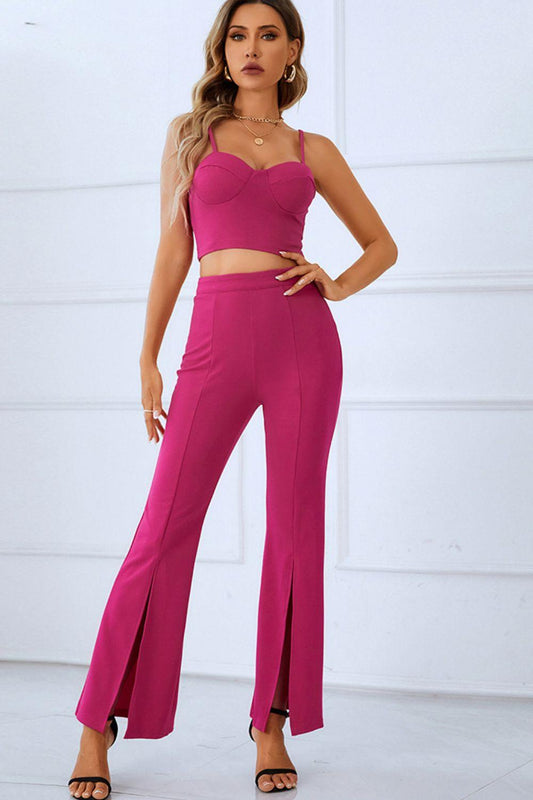 Sweetheart Neck Sports Cami and Slit Ankle Flare Pants Set - 808Lush