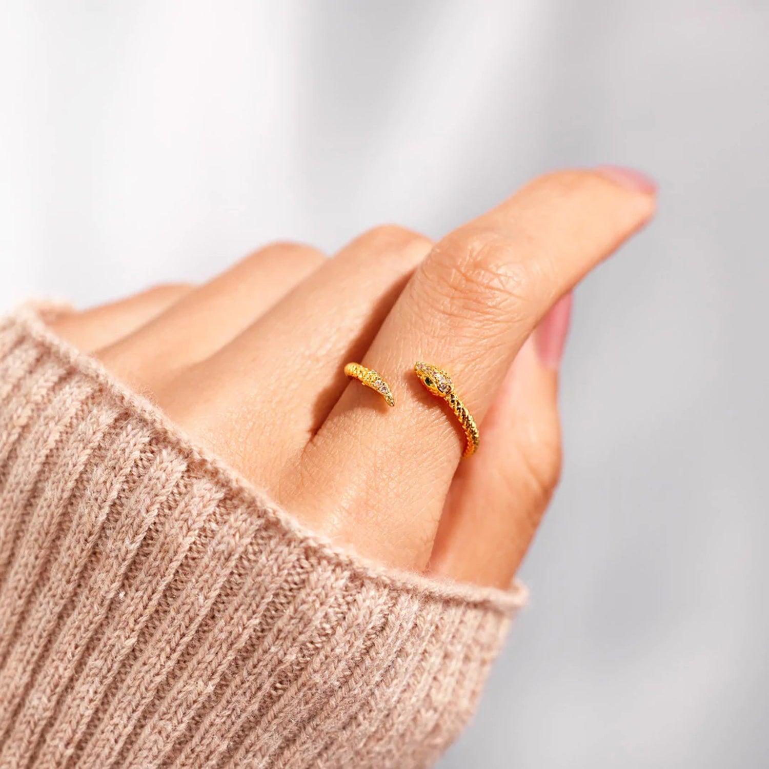 Snake Shape 18K Gold-Plated Bypass Ring - 808Lush