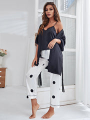 Cami, Robe, and Printed Pants Pajama Set - 808Lush