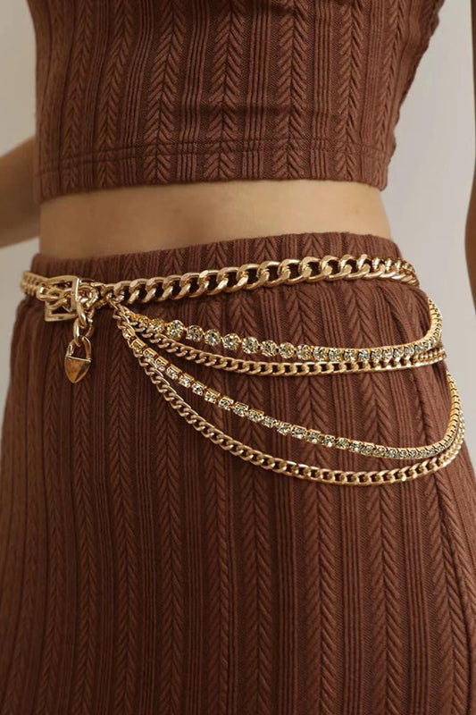 Rhinestone Decor Metal Chain Belt - 808Lush