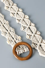 Shell Braid Belt with Wood Buckle - 808Lush