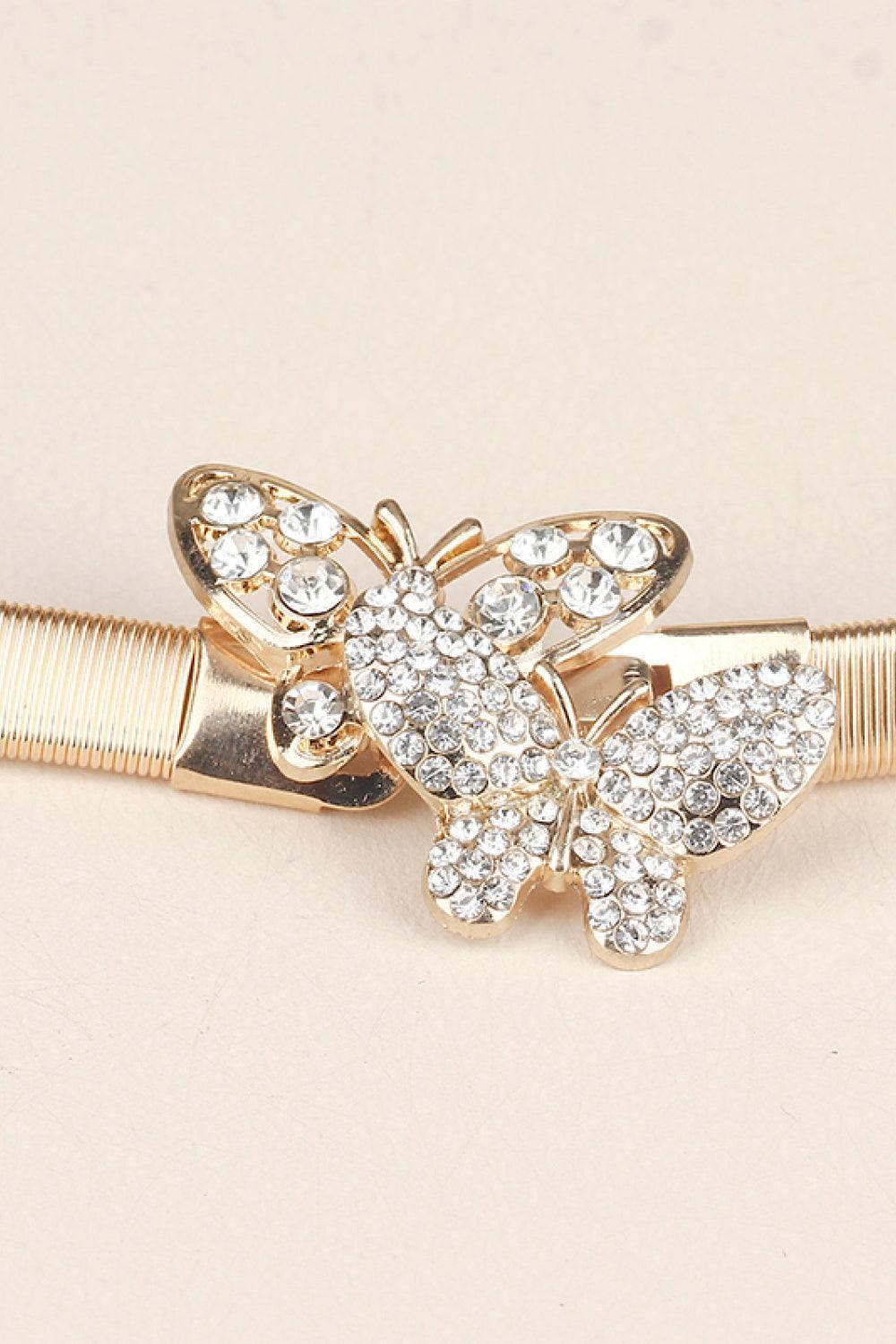 Rhinestone Butterfly Elastic Metal Belt - 808Lush