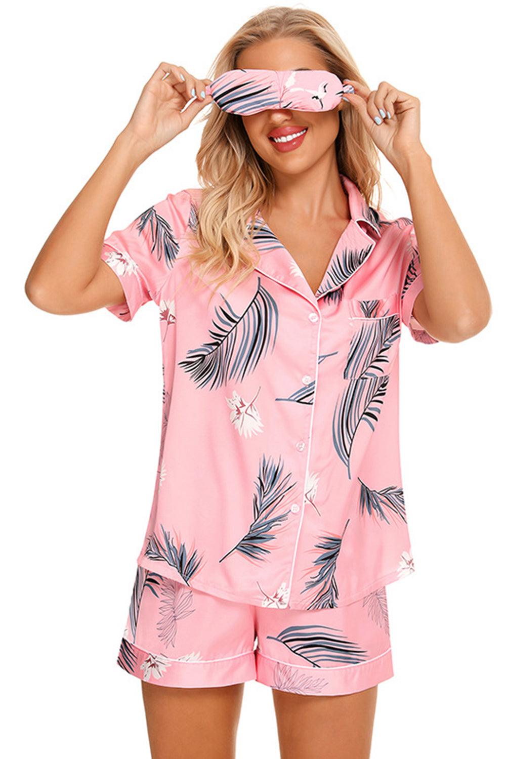 Printed Button Up Short Sleeve Top and Shorts Lounge Set - 808Lush