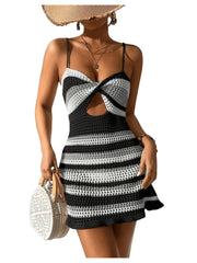 Cutout Striped Spaghetti Strap Beach Cover Up