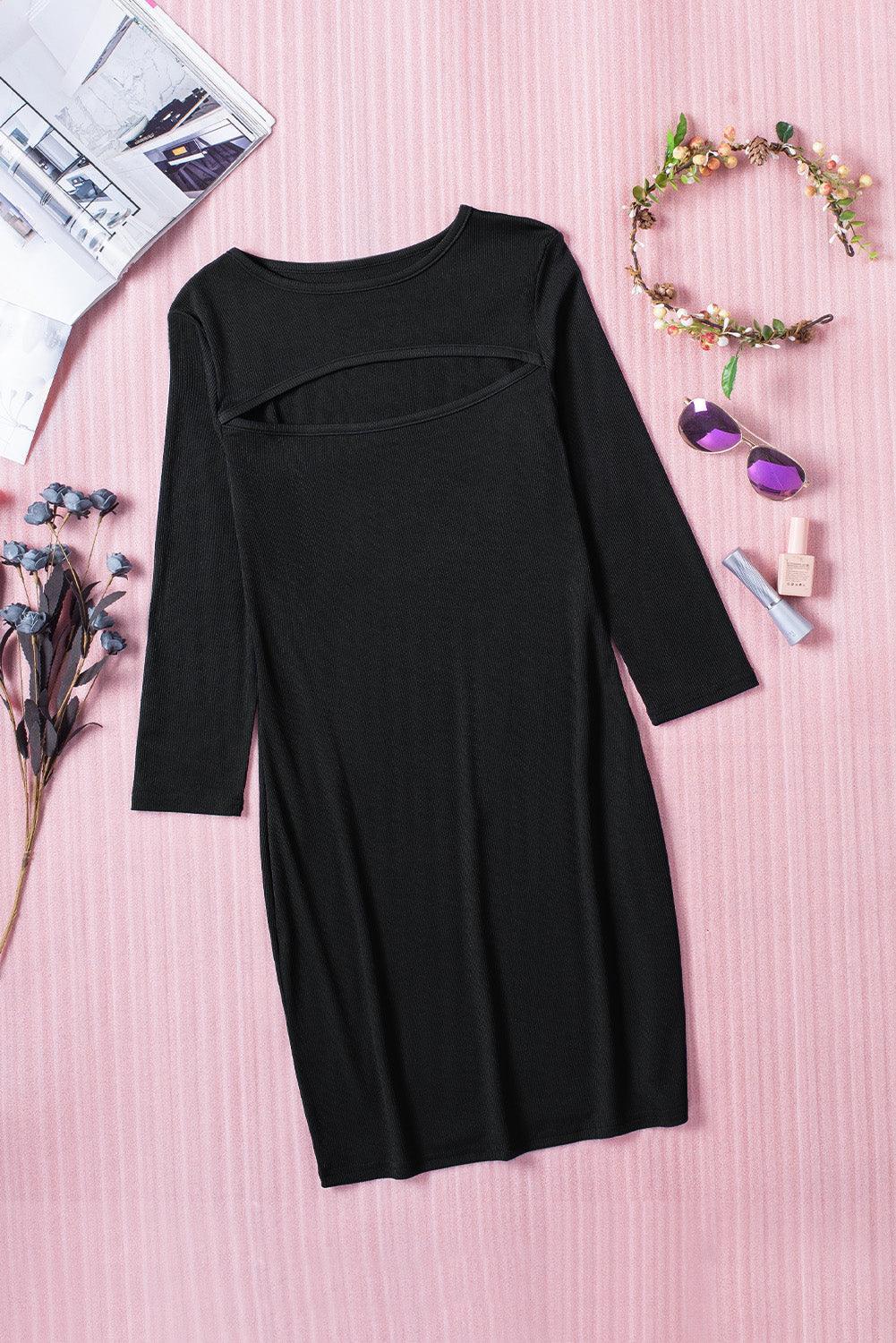 Cutout Round Neck Long Sleeve Mini Dress - 808Lush